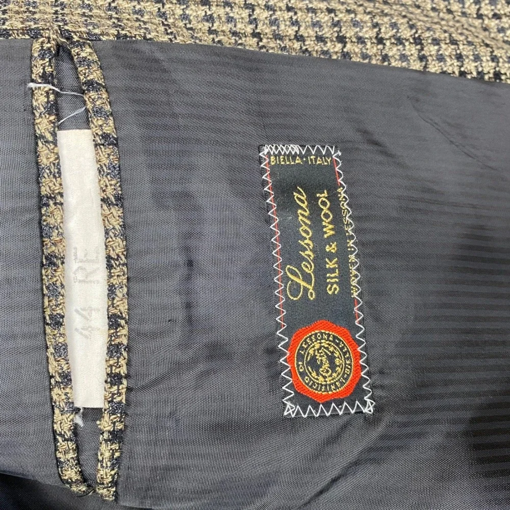 VTG Vito Rufolo Blazer Mens 44 Brown Silk Wool Houndstooth Made in Italy Lessona